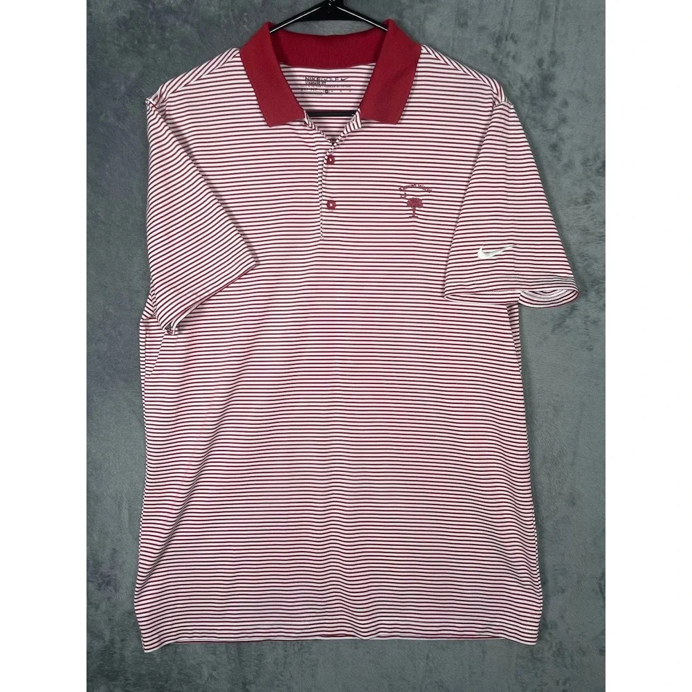 Nike Golf Mens Dri-FIT Kiawah Island Striped Polo Shirt Red White Size Medium - Picture 2 of 6